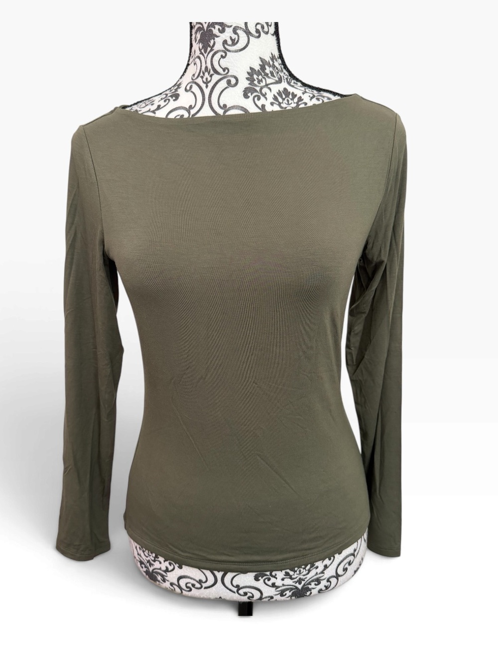 Express Olive Boatneck Long-Sleeve Top